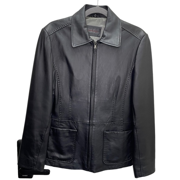 𝅺reilly OLMES R&O BLACK Soft LEATHER Blazer JACKET Lined Zip Up Pockets Y2K M - Picture 4 of 8